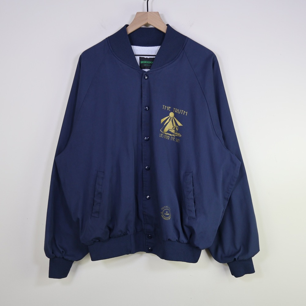 Vintage 1995 The Truth Lies Under The Sun Sphinx Pyramid Bomber Jacket XXL‎ Navy